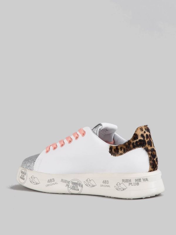 SNEAKER BELLE IN PELLE BIANCA CON DETTAGLI IN GLITTER E CAVALLINO ANIMALIER