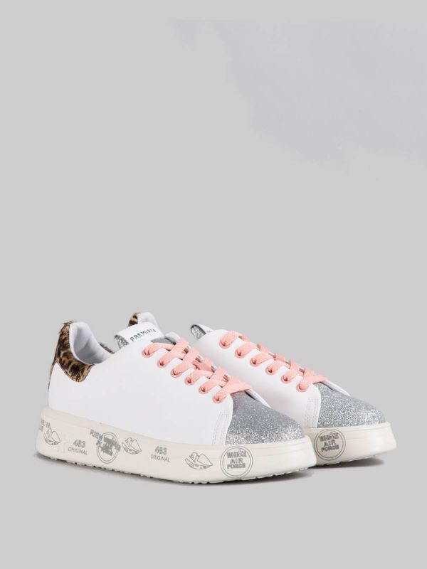 SNEAKER BELLE IN PELLE BIANCA CON DETTAGLI IN GLITTER E CAVALLINO ANIMALIER