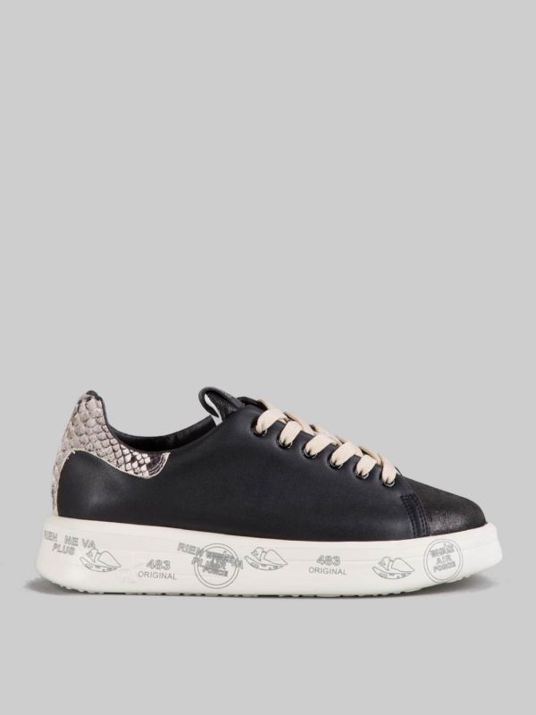 SNEAKER BELLE IN PELLE LISCIA NERA CON SPOILER EFFETTO SNAKE