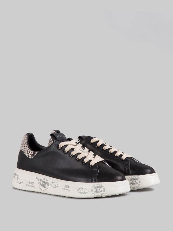 SNEAKER BELLE IN PELLE LISCIA NERA CON SPOILER EFFETTO SNAKE