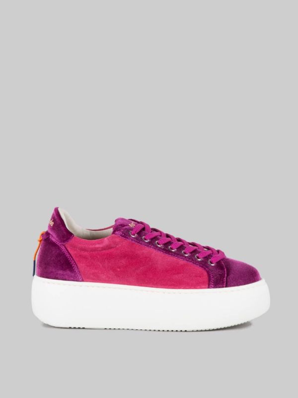 PURPLE AND SHOCKING PINK SUEDE AND FABRIC BUBBLE SNEAKER