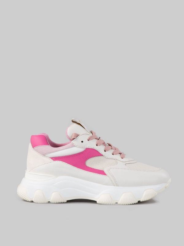 HYPERACTIVE SNEAKER MILK WHITE, PINK AND FUCHSIA IN LEATHER, SUEDE AND TECHNICAL CANVAS