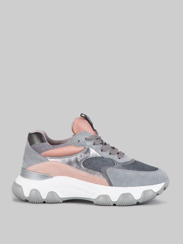 SNEAKER HYPERACTIVE IN PELLE LAMINATA, SUEDE E RETE TECNICA CON GLITTER