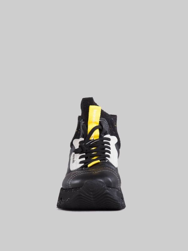 BLACK NIKHO SNEAKERS IN STRETCH FABRIC AND LEATHER