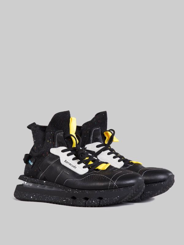 BLACK NIKHO SNEAKERS IN STRETCH FABRIC AND LEATHER