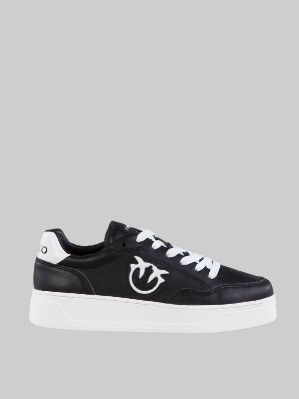 BONDY BLACK LEATHER SNEAKERS WITH "LOVE BIRDS" LOGO