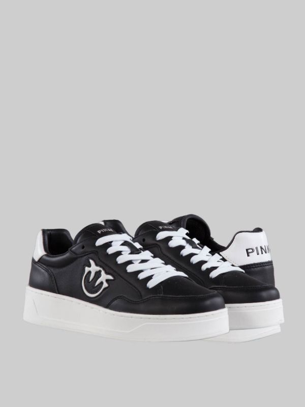 BONDY BLACK LEATHER SNEAKERS WITH "LOVE BIRDS" LOGO
