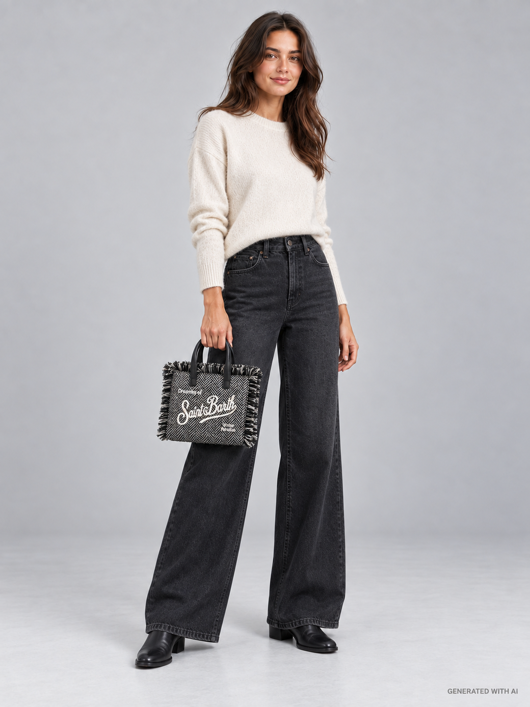 Borsa Vanity mini wool herringbone strass