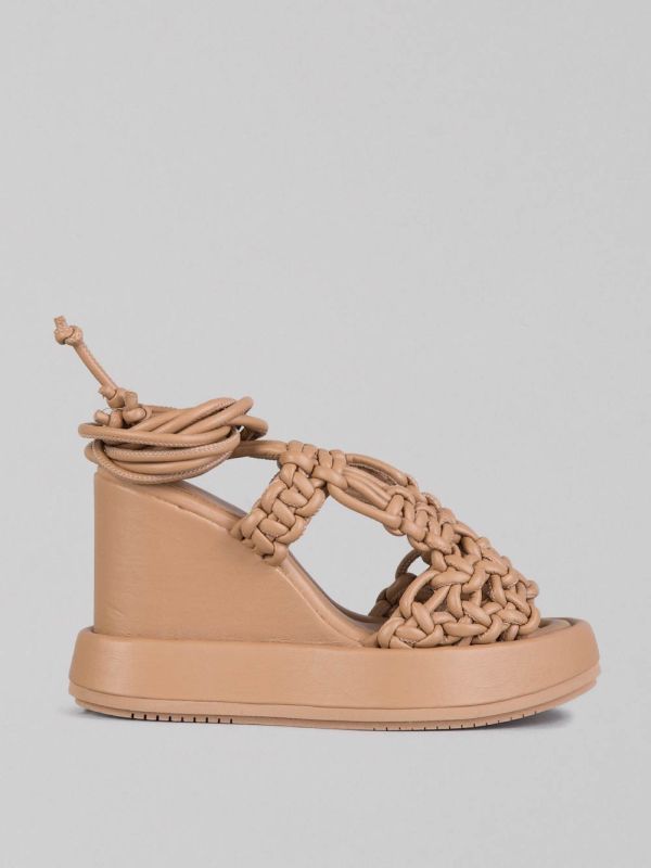 HIGH WOVEN LEATHER SANDALS WITH WEDGE