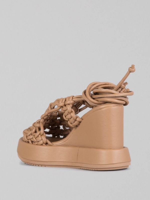 HIGH WOVEN LEATHER SANDALS WITH WEDGE