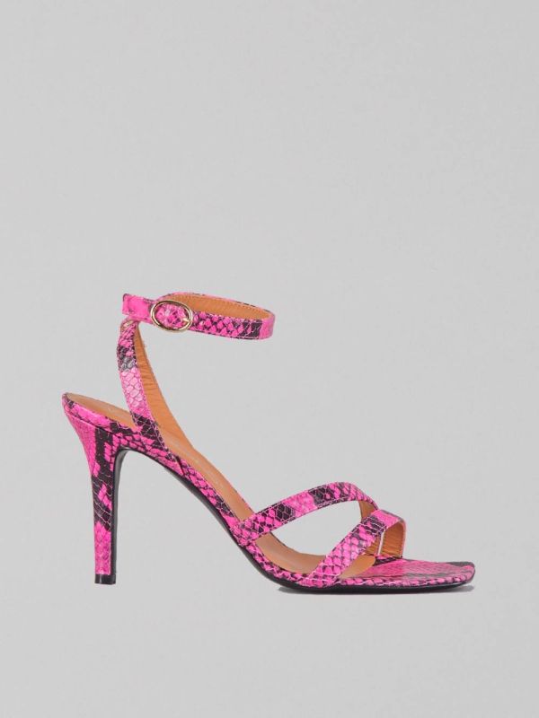 FLUORESCENT PYTHON PRINT LEATHER SANDALS
