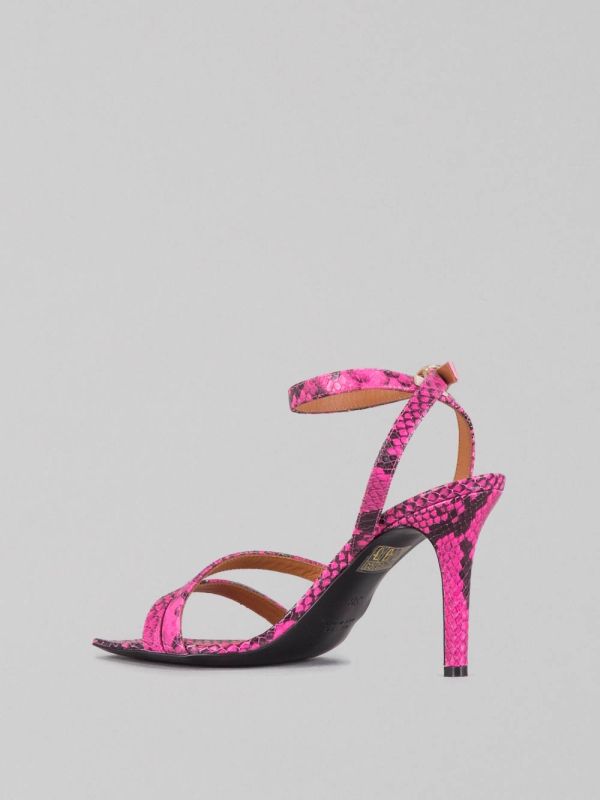 FLUORESCENT PYTHON PRINT LEATHER SANDALS