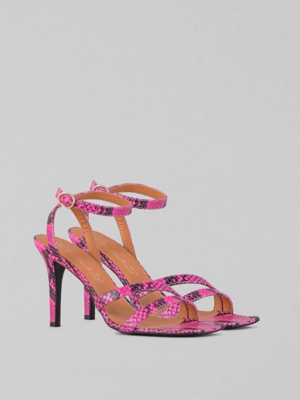 FLUORESCENT PYTHON PRINT LEATHER SANDALS