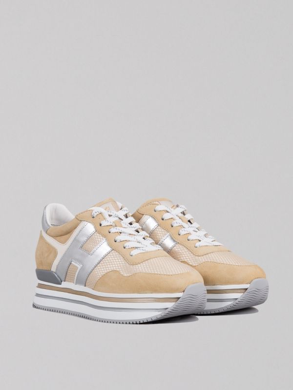 SNEAKER MIDI H222 BEIGE IN SUEDE E RETE TECNICA