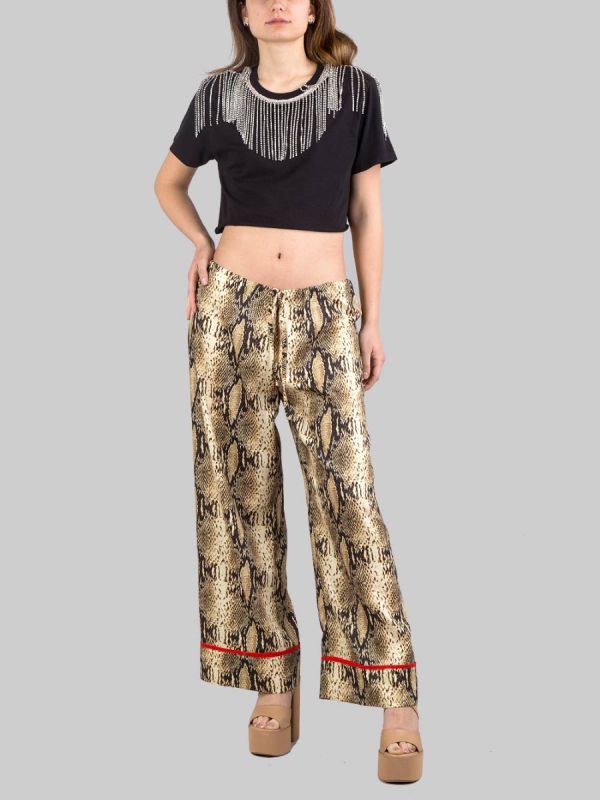 T-SHIRT CORTA NERA CON FRANGE DI STRASS