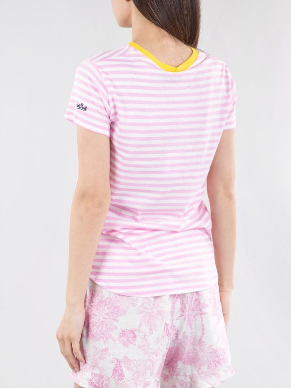 T-SHIRT DANA IN COTONE A FANTASIA RIGHE BIANCO E ROSA