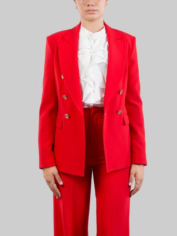 TAILLEUR ROSSO CON GIACCA DOPPIOPETTO E PANTALONI FLARE