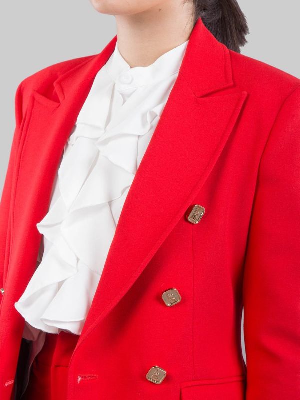 TAILLEUR ROSSO CON GIACCA DOPPIOPETTO E PANTALONI FLARE