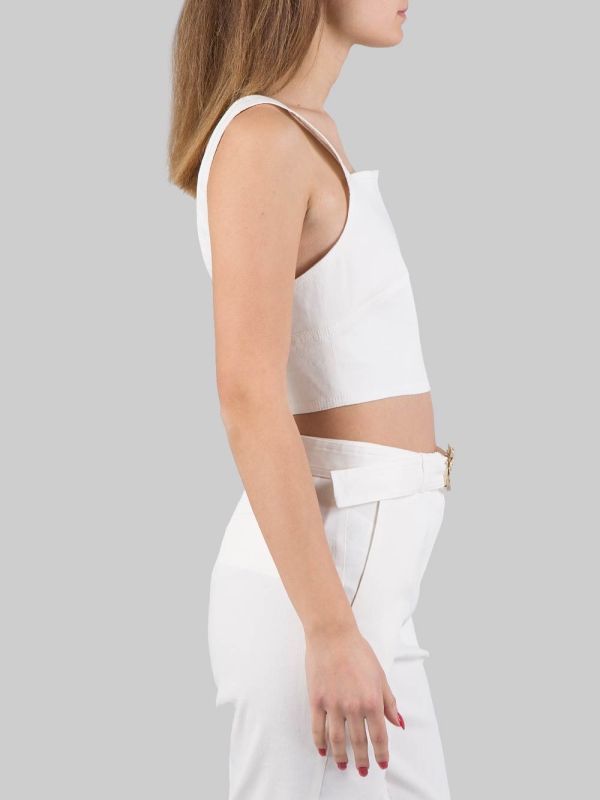 TOP CORTO BIANCO IN MISTO LINO E VISCOSA