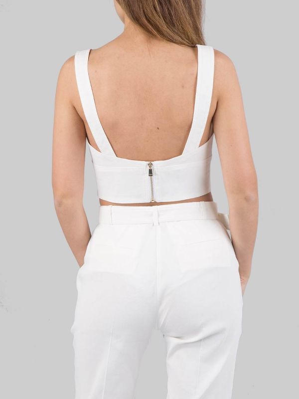 TOP CORTO BIANCO IN MISTO LINO E VISCOSA