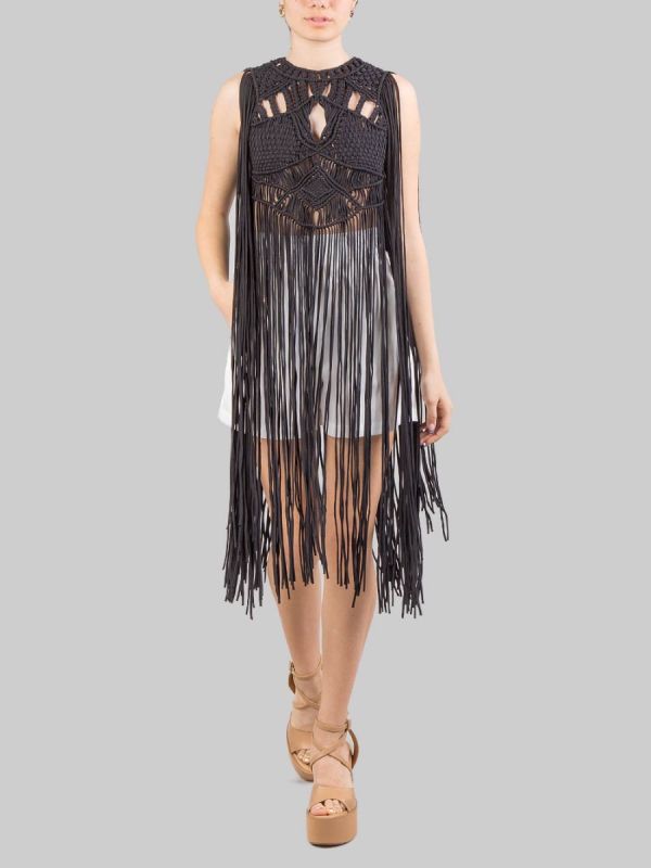 WOVEN COTTON TOP WITH LONG FRINGES