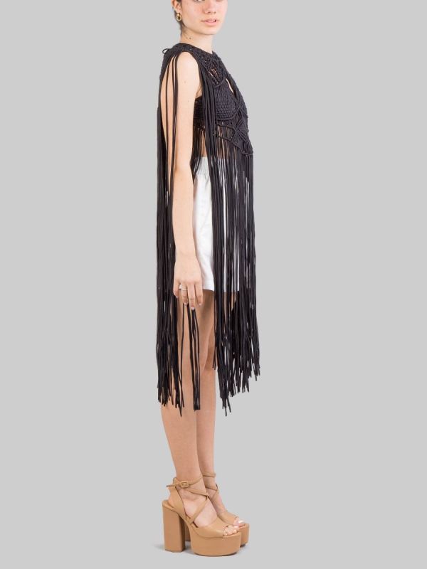 WOVEN COTTON TOP WITH LONG FRINGES