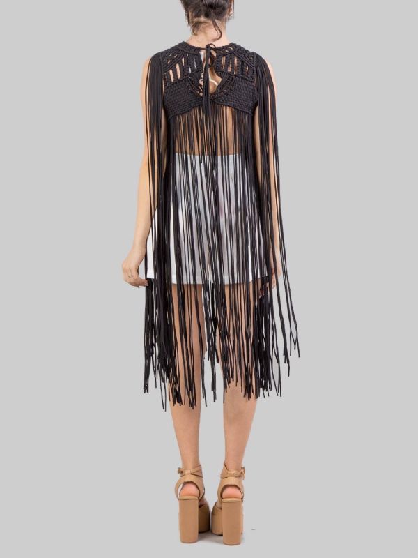 WOVEN COTTON TOP WITH LONG FRINGES