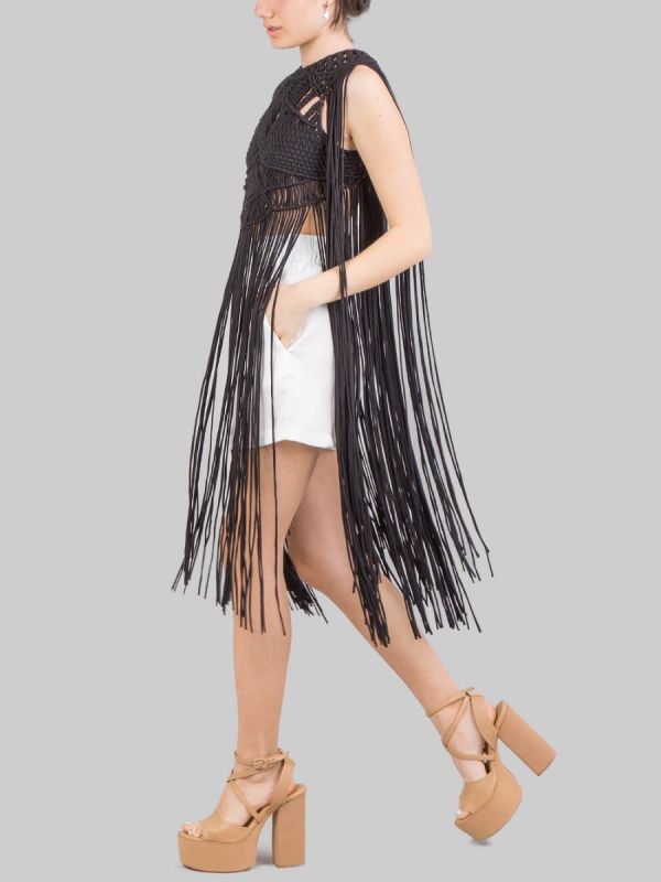 WOVEN COTTON TOP WITH LONG FRINGES
