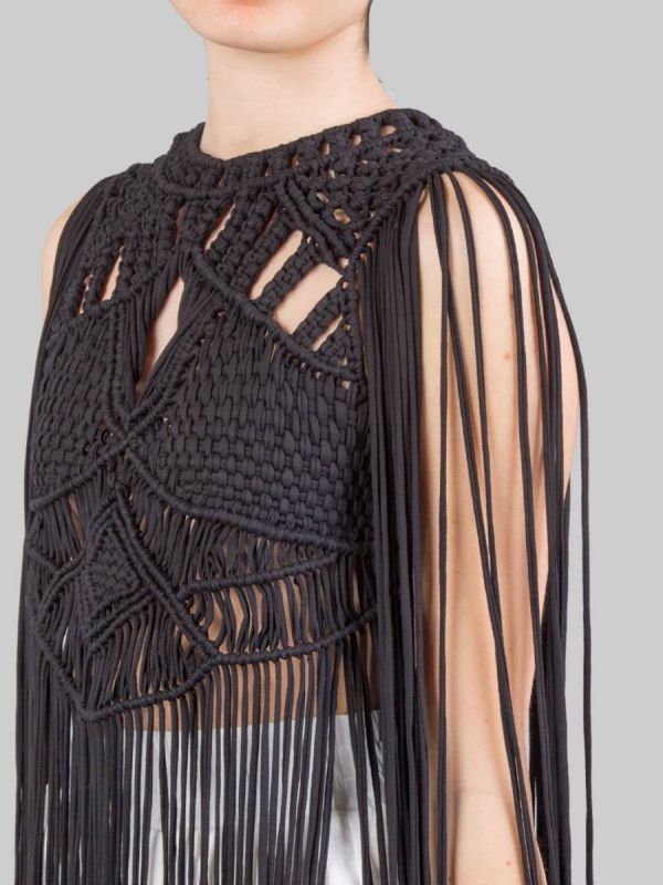WOVEN COTTON TOP WITH LONG FRINGES