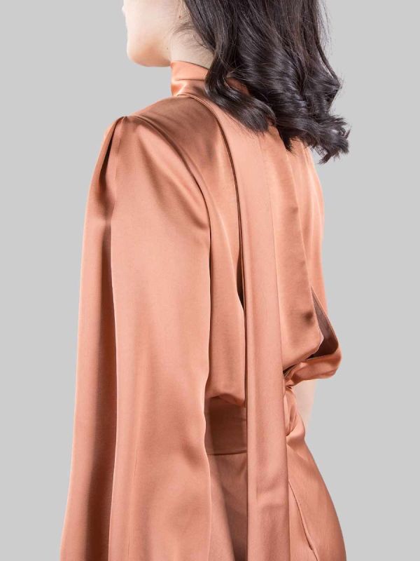 ANSONICA LONG SATIN DRESS WITH SPLIT AND WAIST BELT