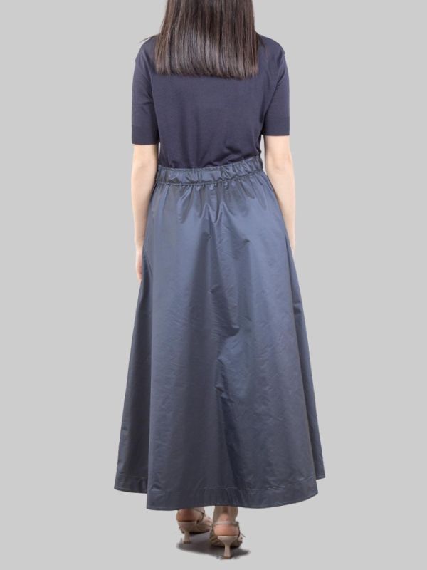 BI-MATERIAL MIDI DRESS WITH TAFFET SKIRT AND DRAWSTRING WAIST