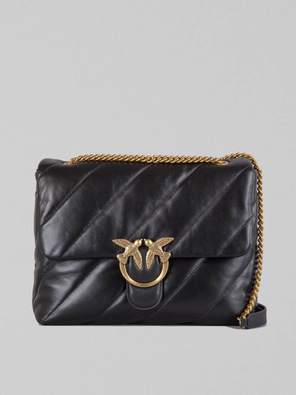 LOVE PUFF BIG SHOULDER BAG IN BLACK AND GOLD LEATHER