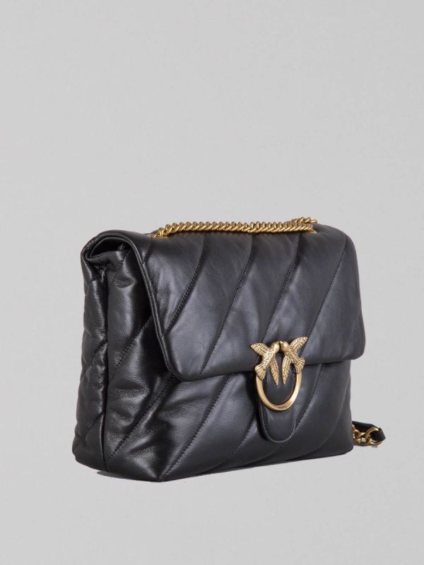 LOVE PUFF BIG SHOULDER BAG IN BLACK AND GOLD LEATHER