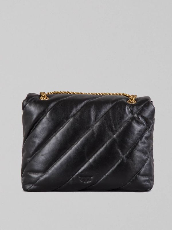 LOVE PUFF BIG SHOULDER BAG IN BLACK AND GOLD LEATHER