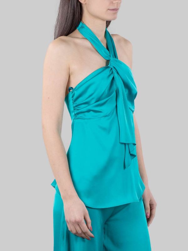 TOP VERDE IN RASO FLUIDO CON CHIUSURA AL COLLO