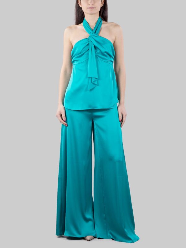 TOP VERDE IN RASO FLUIDO CON CHIUSURA AL COLLO
