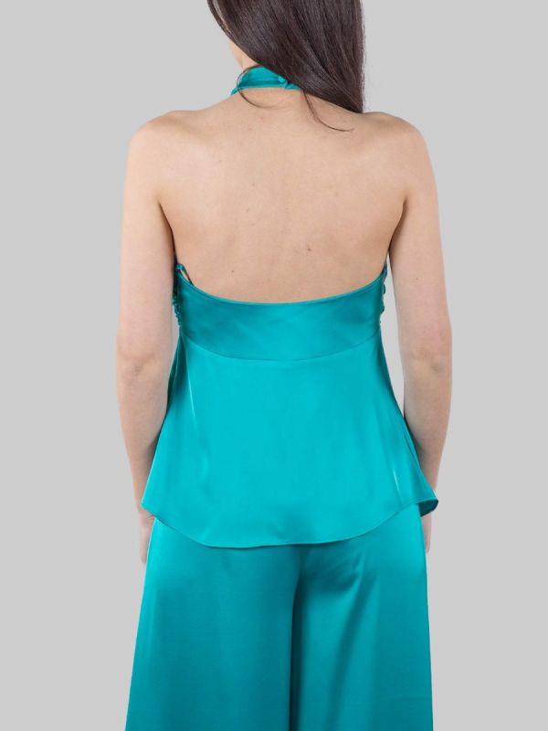TOP VERDE IN RASO FLUIDO CON CHIUSURA AL COLLO