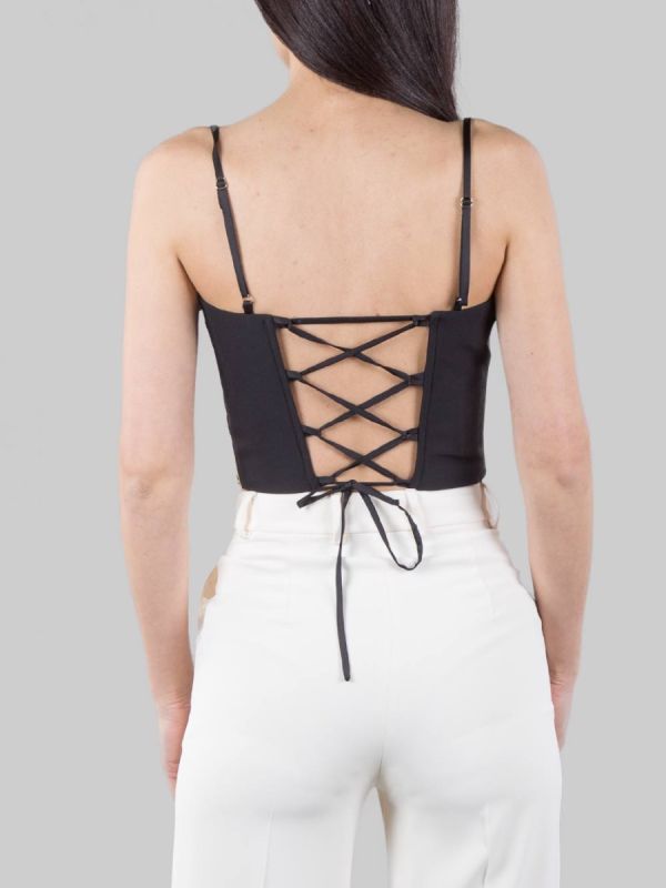TOP NERO MODELLO BUSTIER CON STRINGHE POSTERIORI