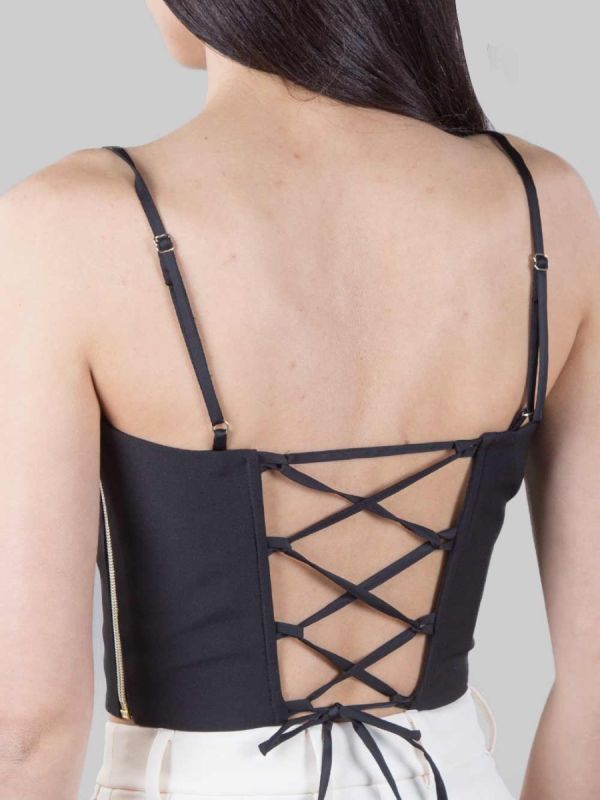 TOP NERO MODELLO BUSTIER CON STRINGHE POSTERIORI