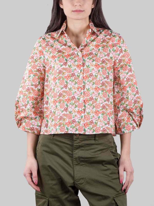 MARGOT SHIRT WITH RED FLOWER PATTERN ON WHITE BACKGROUND
