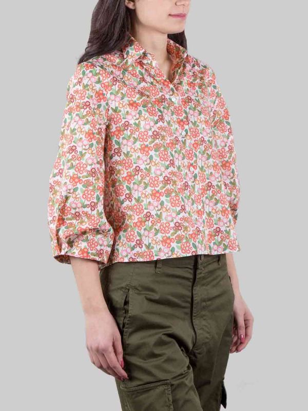 MARGOT SHIRT WITH RED FLOWER PATTERN ON WHITE BACKGROUND