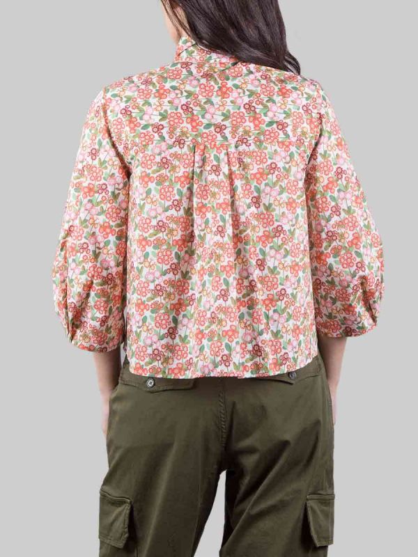 MARGOT SHIRT WITH RED FLOWER PATTERN ON WHITE BACKGROUND