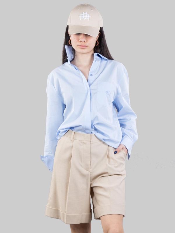 CAMICIA OVERSIZE IN POPELINE DI COTONE CELESTE CON TASCHINO