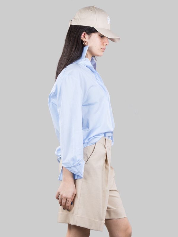 CAMICIA OVERSIZE IN POPELINE DI COTONE CELESTE CON TASCHINO
