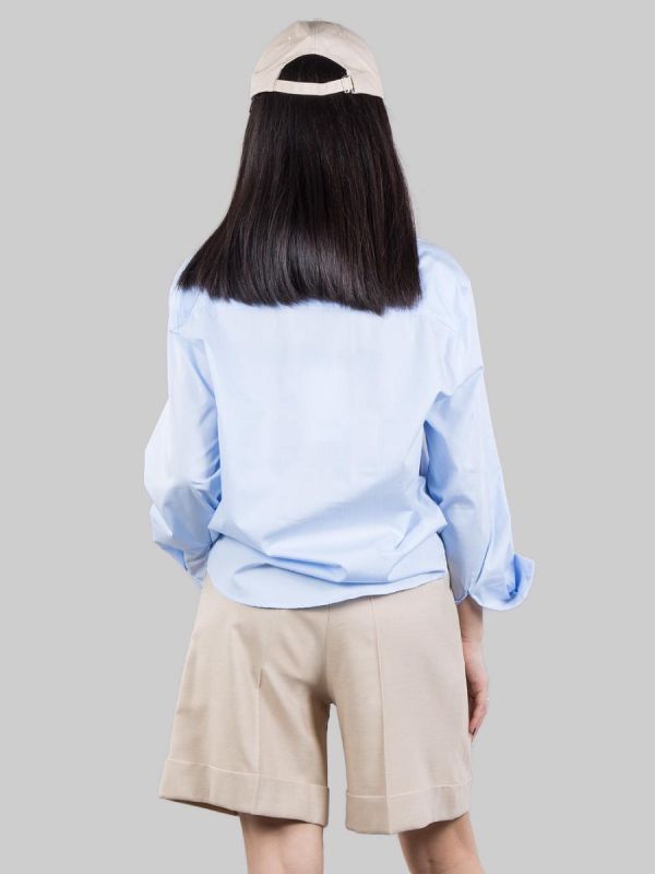 CAMICIA OVERSIZE IN POPELINE DI COTONE CELESTE CON TASCHINO