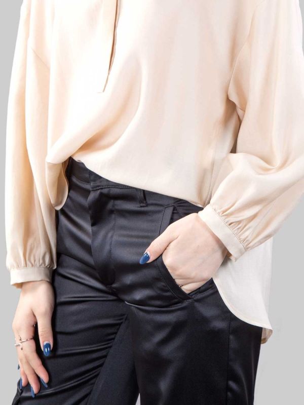 CAMICIA COREANA OVERSIZE IN TESSUTO FLUIDO SABBIA