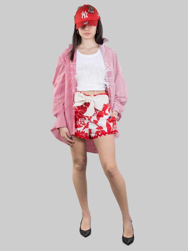 OVERSIZED LONG SHIRT IN WHITE AND RED STRIPED POPLIN