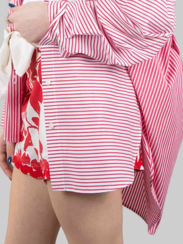 OVERSIZED LONG SHIRT IN WHITE AND RED STRIPED POPLIN