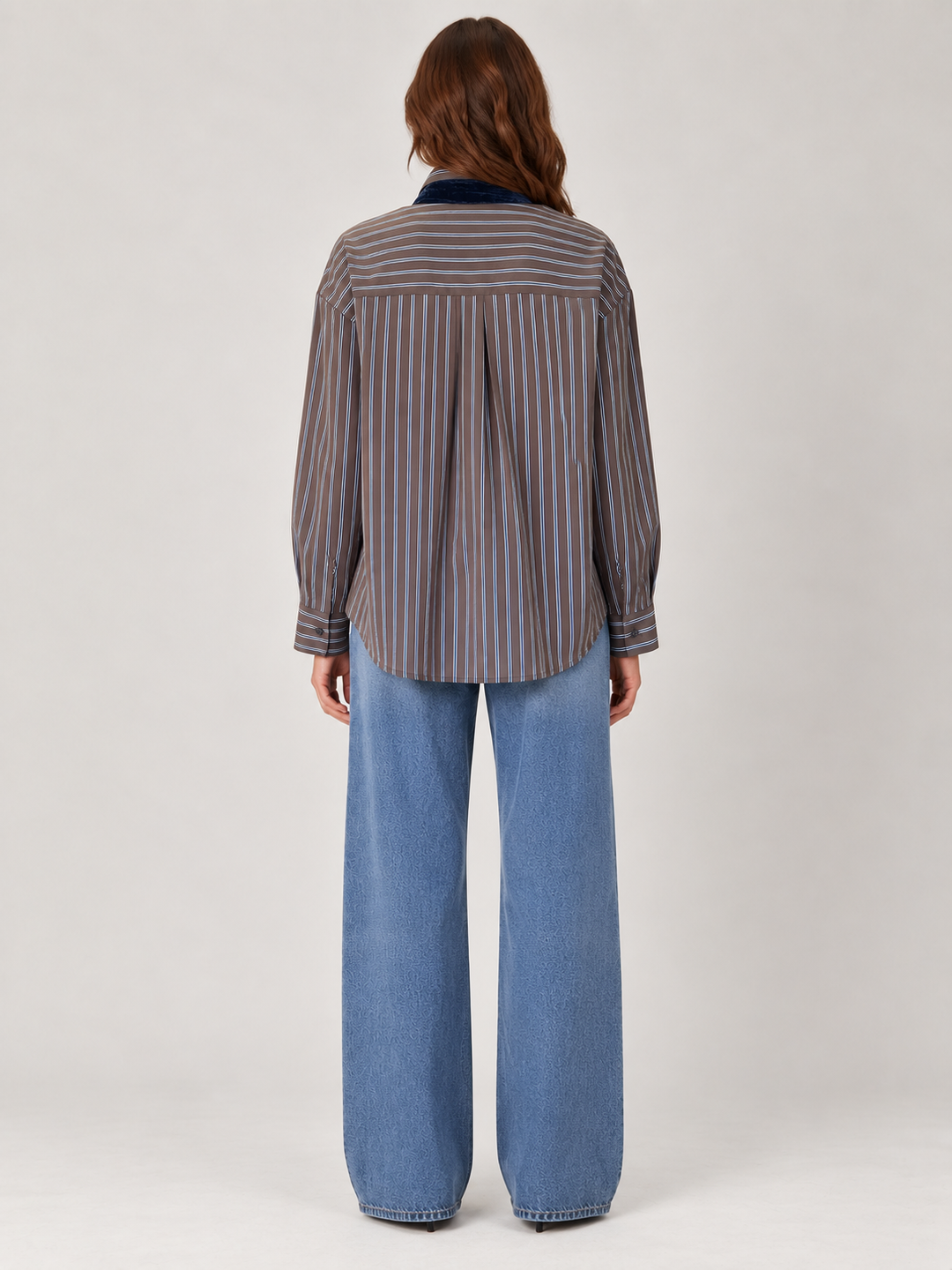 Camicia oversize a righe con nastro in velluto