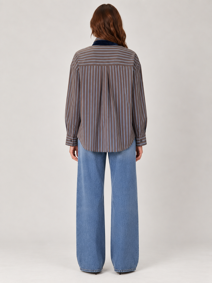 Camicia oversize a righe con nastro in velluto